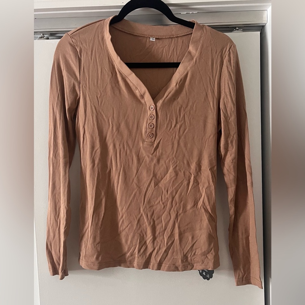 Tan Long Sleeve Henley Top